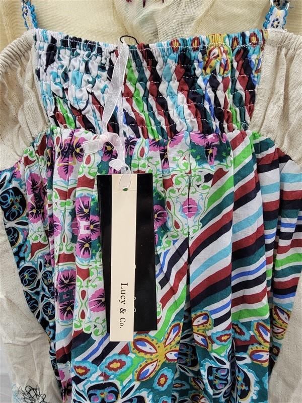 NWT Lucy & Co L Patchwork Embroidery Bohemian Pansy Cotton Dress 123363