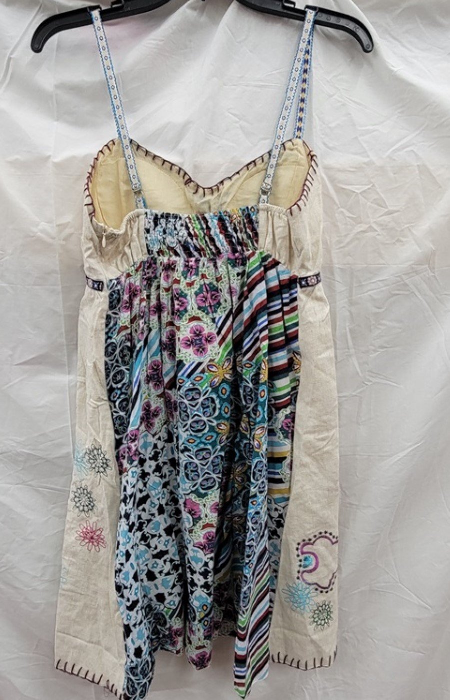 NWT Lucy & Co L Patchwork Embroidery Bohemian Pansy Cotton Dress 123363