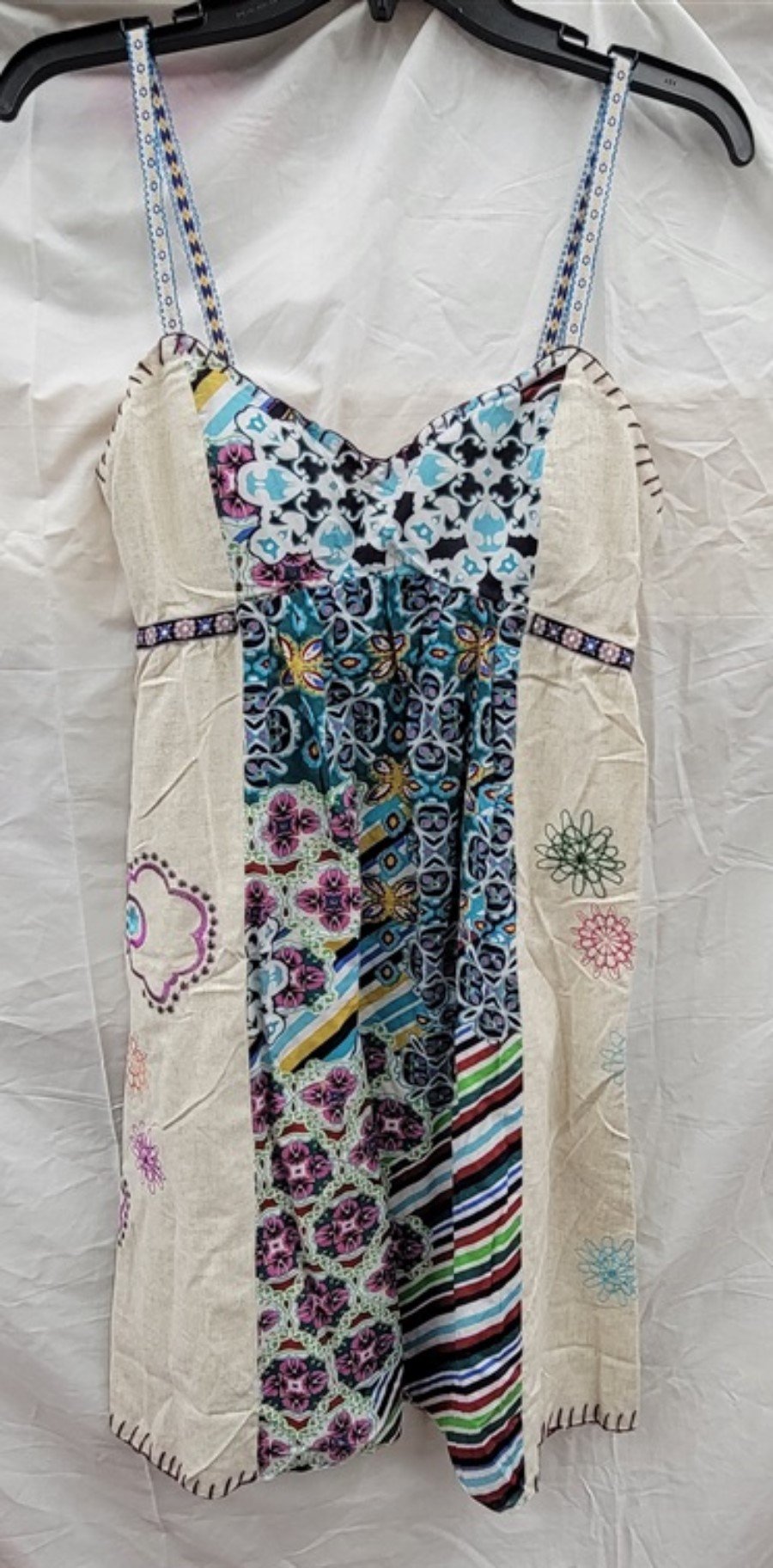 NWT Lucy & Co L Patchwork Embroidery Bohemian Pansy Cotton Dress 123363