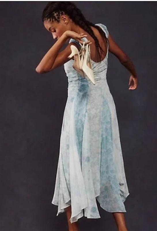 NWOT Free People 4 Heart to Heart Cocktail Dress Ruched Blue 123370