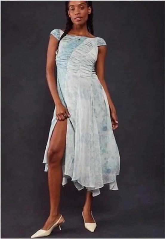 NWOT Free People 4 Heart to Heart Cocktail Dress Ruched Blue 123370