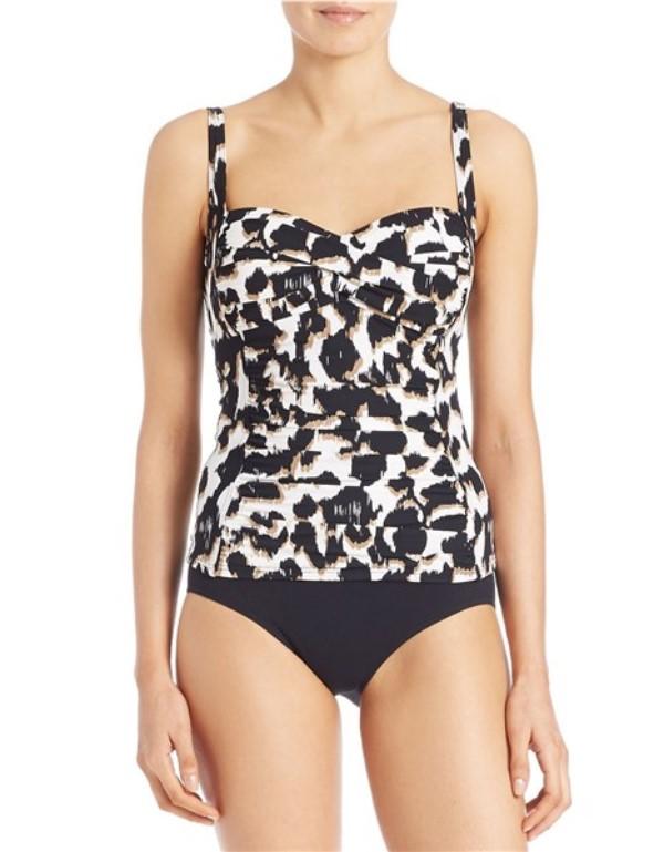 NWT La Blanca Deluxe 34DD In The Shadows Underwire Bandeau Tankini Swim 123385