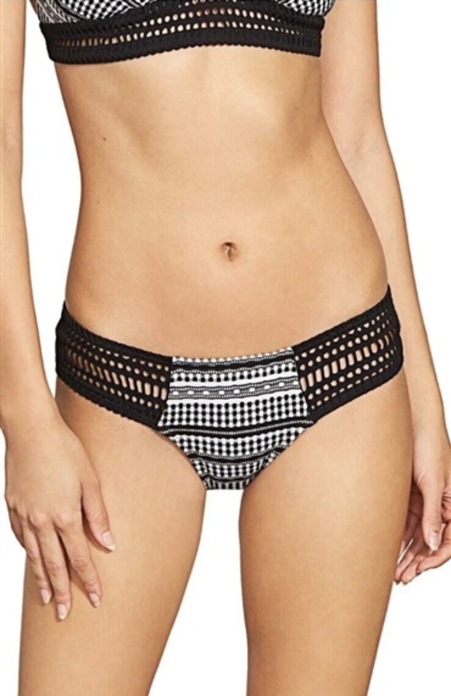 NWT Robin Piccone Avery S White Black Cheeky Bikini Swim Bottom 123401