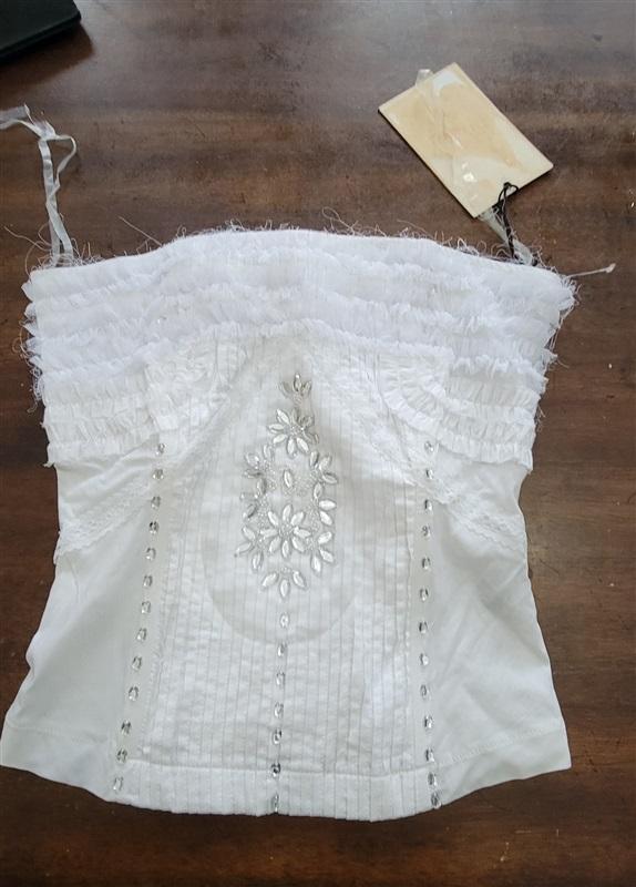 NWT Love Stitch S Rhinestone Pearl Lace Bustier Strapless Top 123404
