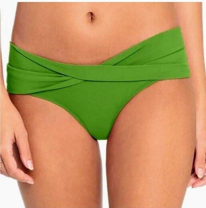 NWOT Robin Piccone Ava XS Twist Green Solid Full Bikini Swim Bottom 123408