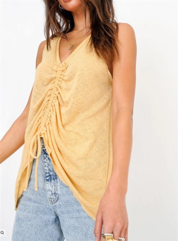 NWOT Project Social T Cassie Bohemian Raw hem Ruched Front Sleeves Top 123430