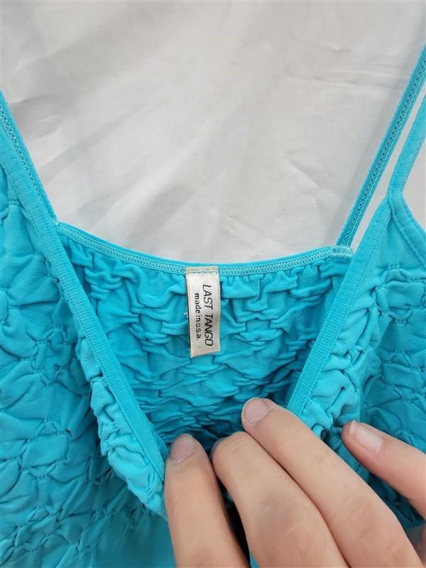 NWOT Last Tango S/M Aqua Blue Scoop Neck Ruched Seamless Dress 123440