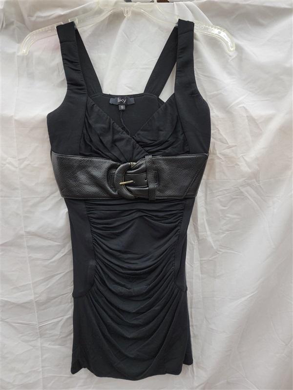 NWOT Sky S Drape Black Belted Club Mini Dress Tunic 123441