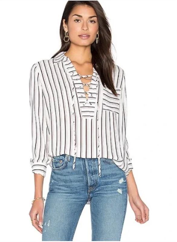 NWT WAYF XS Dean Lace Up Stripe Blue White Shirt 123442
