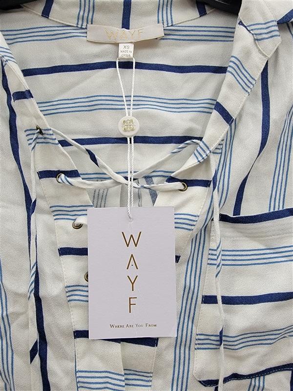 NWT WAYF XS Dean Lace Up Stripe Blue White Shirt 123442