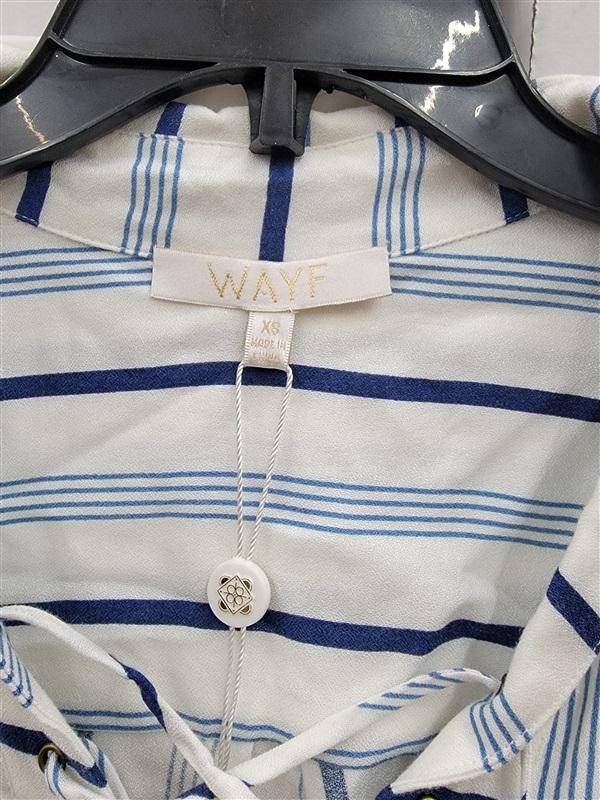 NWT WAYF XS Dean Lace Up Stripe Blue White Shirt 123442