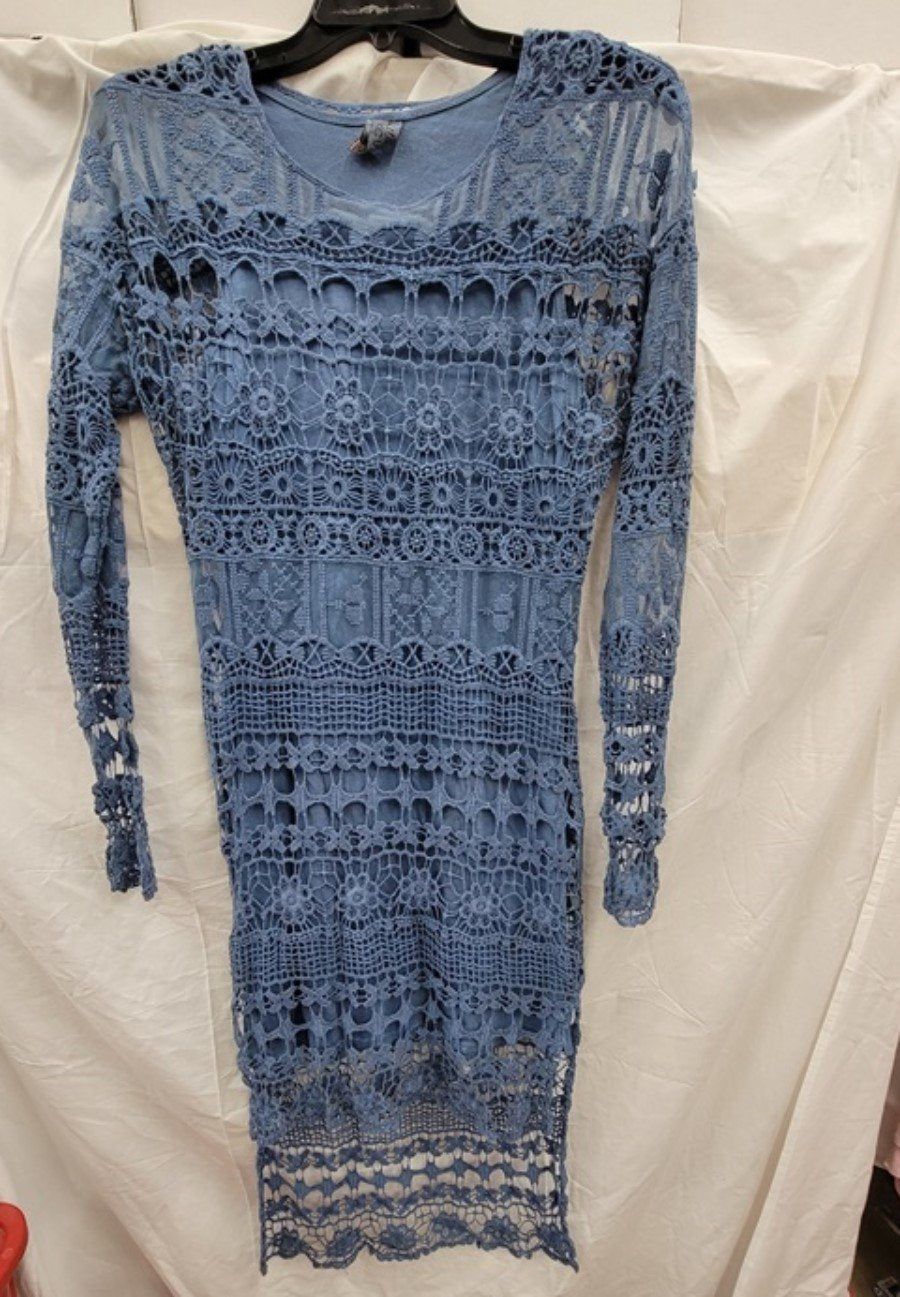 NWOT XCVI XS Crochet Blue Lace Overlay Dress 123443