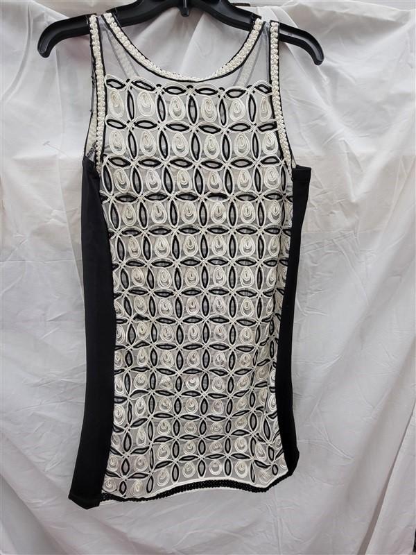 NWT Lucy Paris M Sheer Black White Cording Club Mini Dress 123447