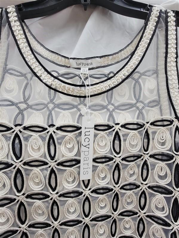 NWT Lucy Paris M Sheer Black White Cording Club Mini Dress 123447
