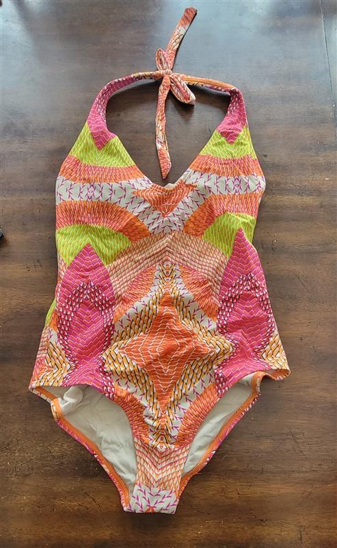 NWT Echo Havana 12 Geo Halter 1p Swimsuit Pink Orange 123449