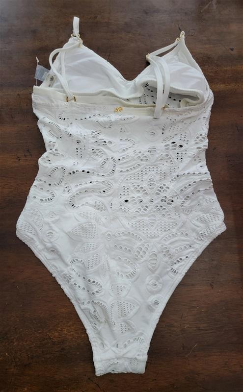 NWOT PilyQ S Catherine Eyelet Lace White 1PC Swimsuit 123450