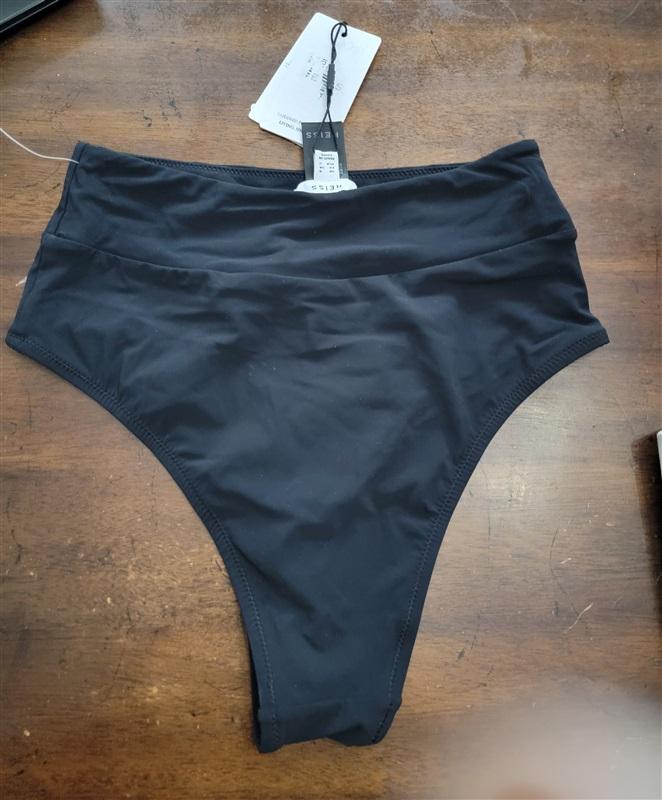 NWT Reiss 2 USA Cristina High Waist Bikini Bottom Black 123451