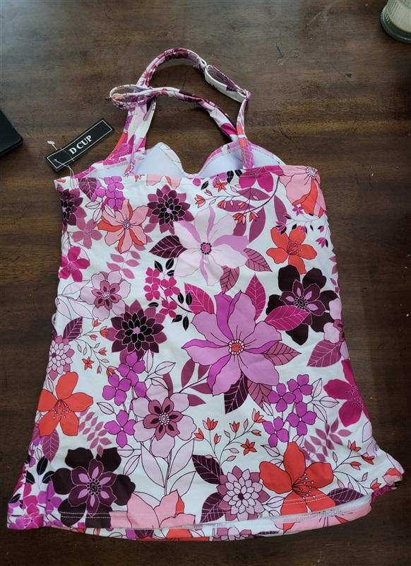 NWT 24th & Ocean Floral 34D Cross Back Tankini Swim Top Purple 123454