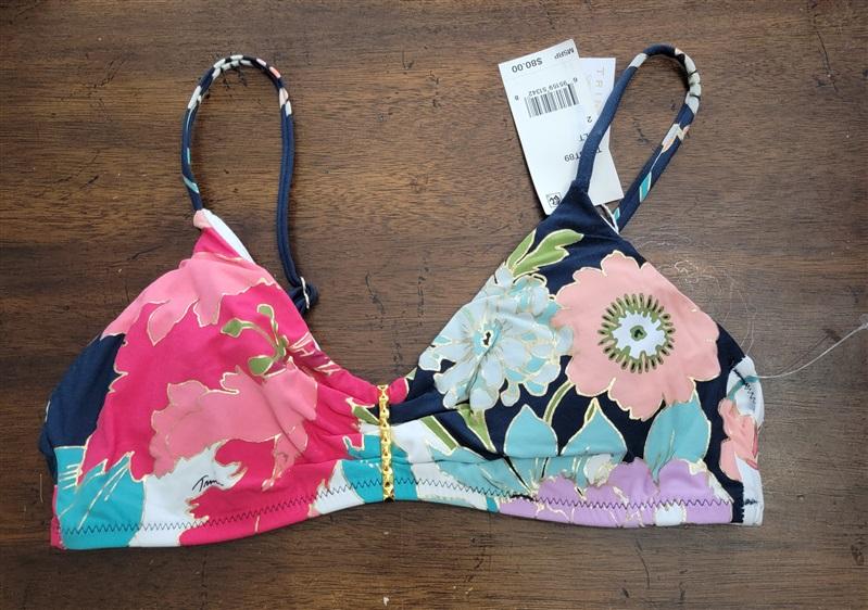 NWT Trina Turk 2 Royal Botanical Bikini Top Blue Pink Green 123461