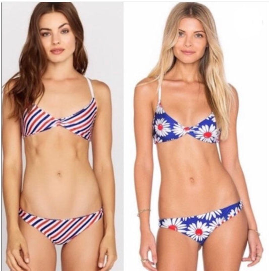 NWT Wildfox Reversible Daisy & Stripe Bikini Swim Set 123467
