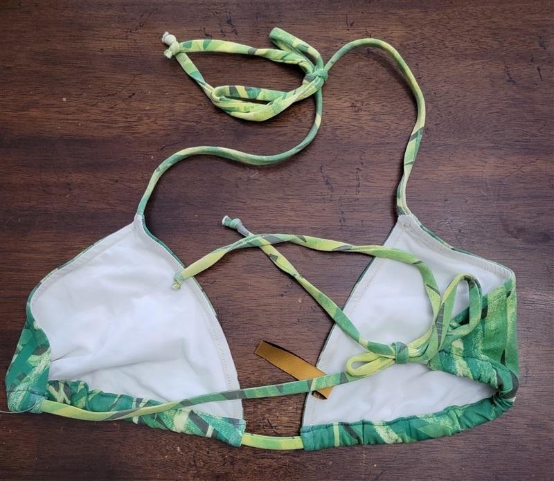 NWOTD Rachel Pally L Green Leaves Triangle Tie Halter Bikini Swim Top 123474