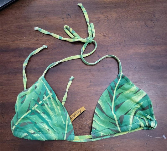 NWOTD Rachel Pally L Green Leaves Triangle Tie Halter Bikini Swim Top 123474