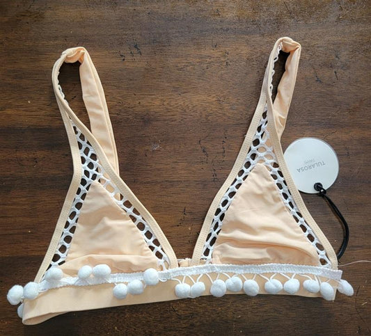 NWT Tularosa XS Thessy Pom Pom Triangle Bikini Swim Top Peach 123477