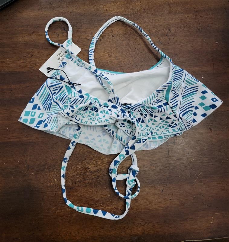 NWT Rachel Pally S Maldives Ruffle Blue Aloha Bikini Swim Top 123480