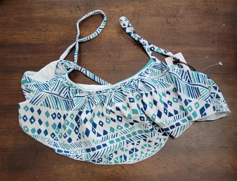NWT Rachel Pally S Maldives Ruffle Blue Aloha Bikini Swim Top 123480