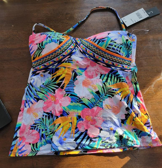 NWT La Blanca Island Goddess 4 Tropical Bandeau Tankini Swim Top 123485