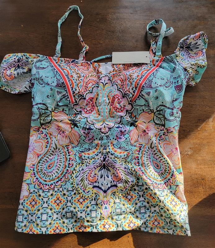 NWT Kenneth Cole S REACTION Floral Cold Shoulder Paisley Tankini Top 123486