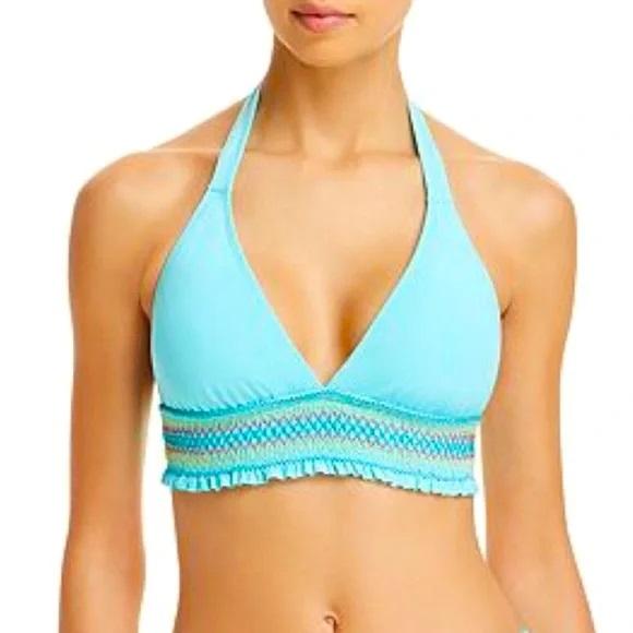 NWTD Bleu Rod Beattie Rouge 6 Solid Banded Halter Triangle Bikini Top 123487
