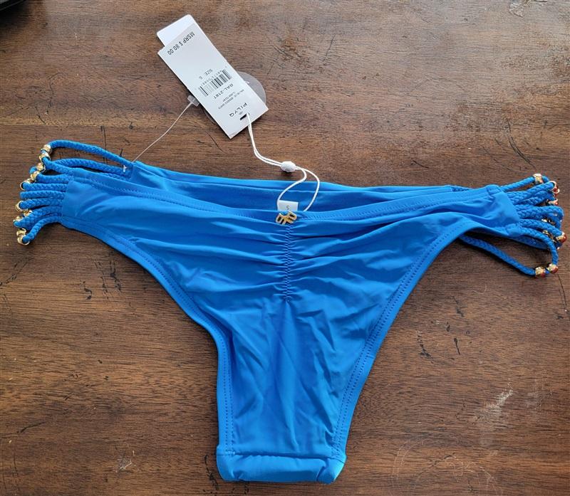 NWT Pilyq S Bali Blue Braided Santa Clara Teeny Bikini Swim Bottoms Blue 123491