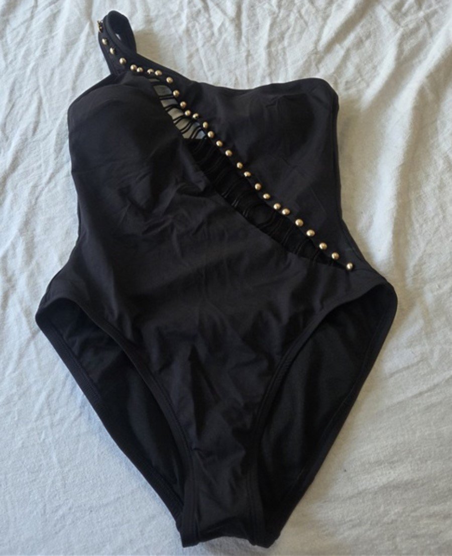 NWT Kenneth Cole S One shoulder Button Cut Out Black 1 PC Swimsuit 123493