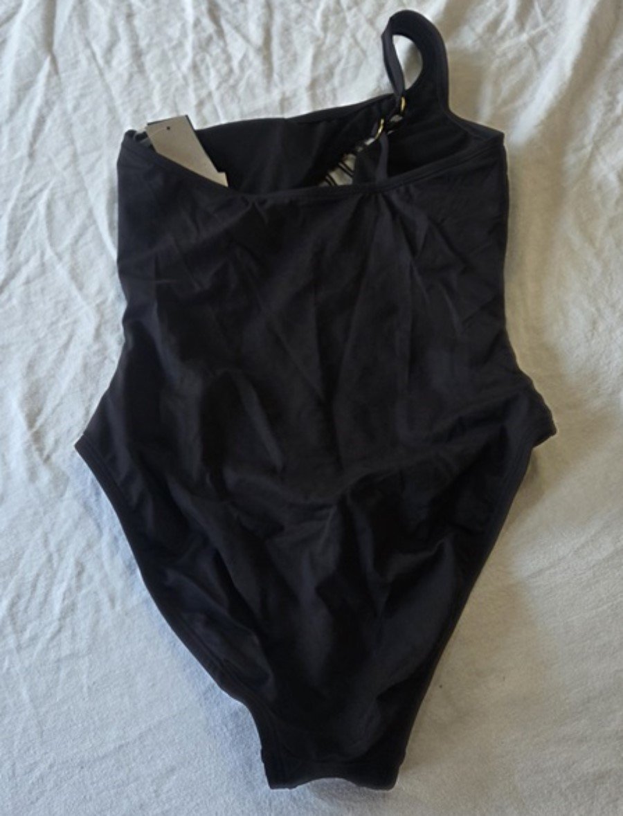 NWT Kenneth Cole S One shoulder Button Cut Out Black 1 PC Swimsuit 123493