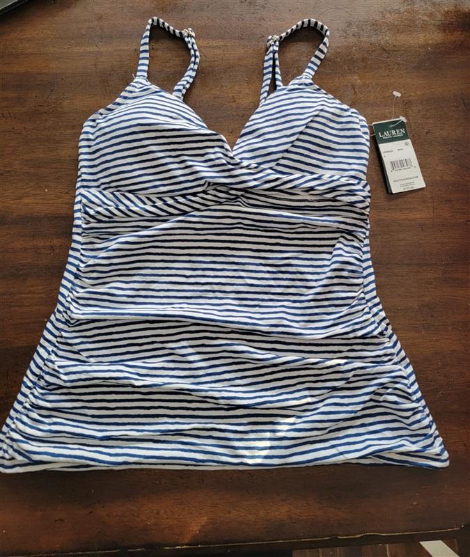 NWT Ralph Lauren 6 Underwired Halter Tankini Top Blue Stripe 123503