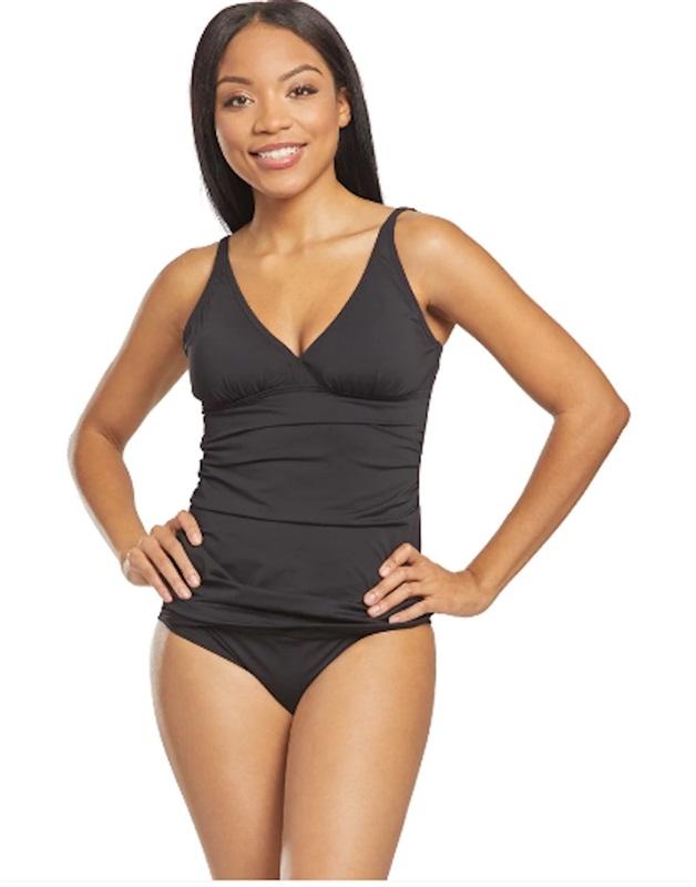 NWT Tommy Bahama XS Mesh V neck Long Tankini Black 123506