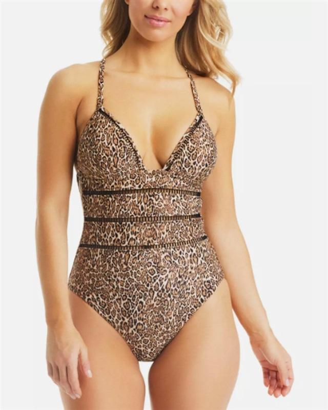 NWOT Bar III SM Bonita Cheetah Strappy Tie Back 1PC Swimsuit 123549
