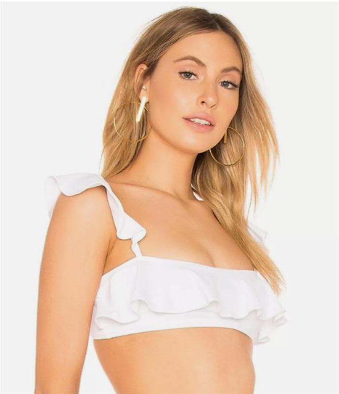 NWTD Rachel Pally S Ruffle Top Bikini Swim White 123551