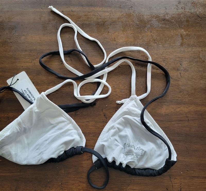 NWPT Rachel Pally Delmar Black White Triangle Tie Halter Bikini Swim Top 123562