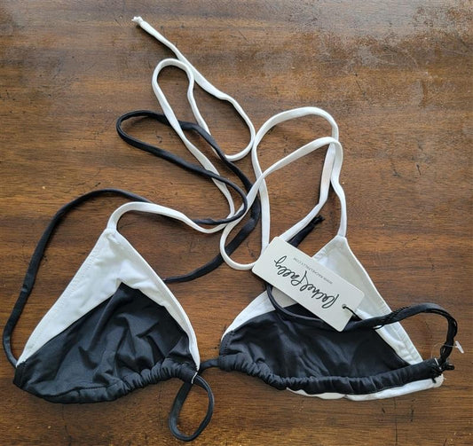 NWPT Rachel Pally Delmar Black White Triangle Tie Halter Bikini Swim Top 123562
