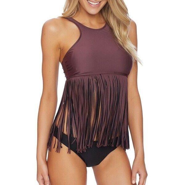 NWOT Luxe By Lisa Vogel Fringe Benefits S Solid Scoop Bikini Swim Top 123563