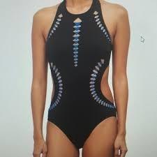 NWT Kenneth Cole S REACTION Caviar Solids Black Blue 1PC Swimsuit 123564