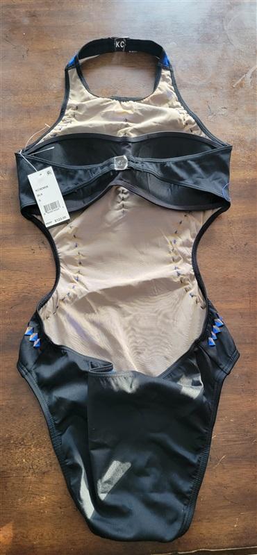 NWT Kenneth Cole S REACTION Caviar Solids Black Blue 1PC Swimsuit 123564