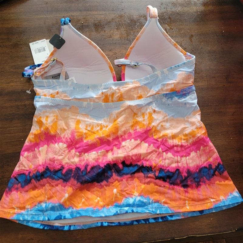 NWT Kenneth Cole S V-Neck Halter Tankini Swim Top Tie Dye 123604