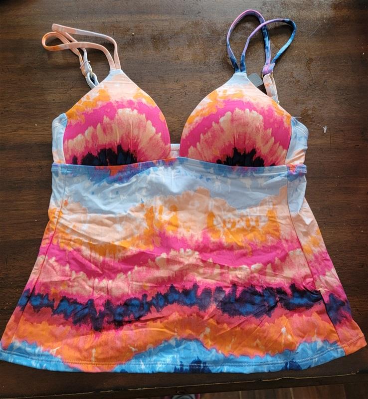 NWT Kenneth Cole S V-Neck Halter Tankini Swim Top Tie Dye 123604