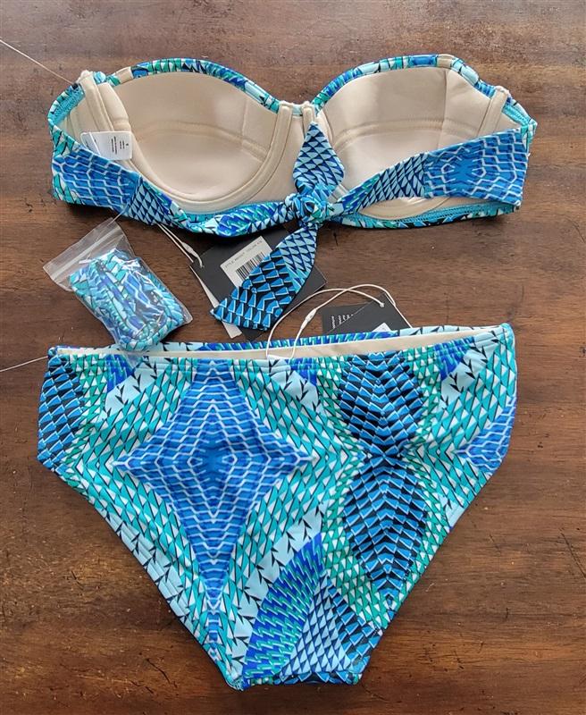 NWT Echo M Havana Geo Underwire Bikini Top & Bottom Blue 123611