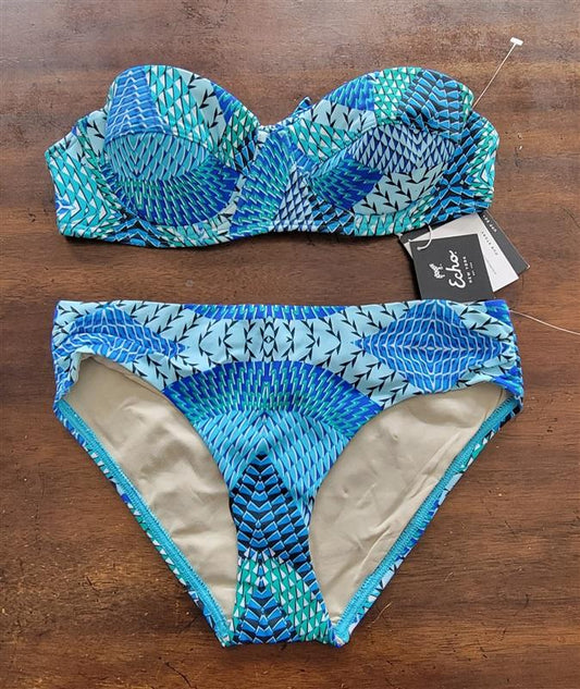 NWT Echo M Havana Geo Underwire Bikini Top & Bottom Blue 123611