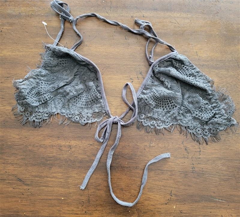 NWOT Tularosa S Eyelash Lace Triangle Top Bra Tie Gray 123617