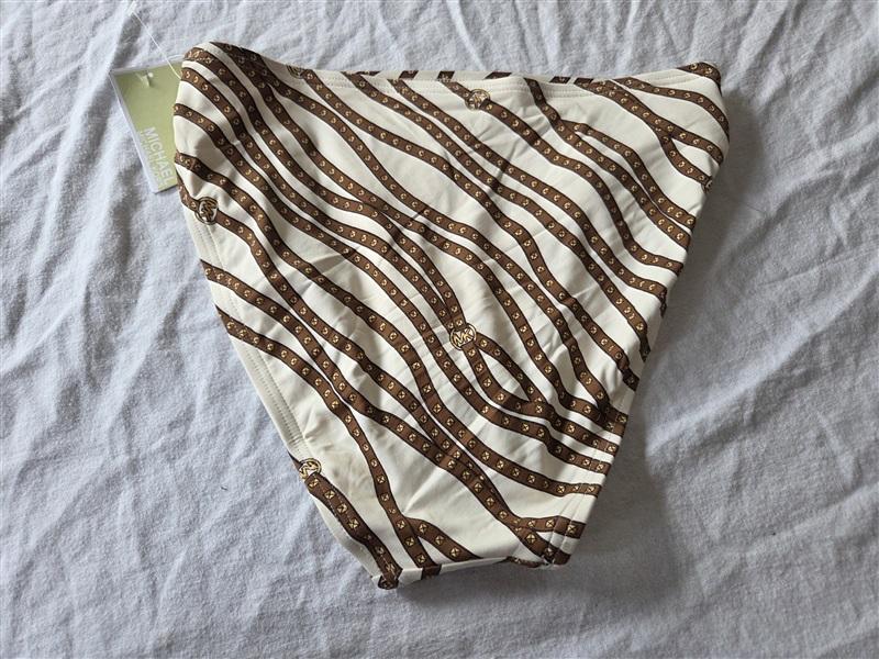 NWT Michael Kors XL Logo Ring Bikini Bottom Ivory Brown 123618